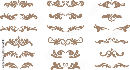Decorative vintage brown floral ornaments collection vector elements for design and embellishment 