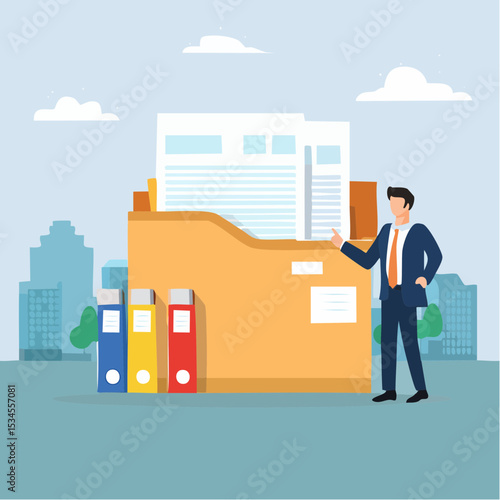 Organize files folder or archive document to be index, administration work, plan or file management, arrange online data or paperwork concept, businessman organize document file into archive folder
