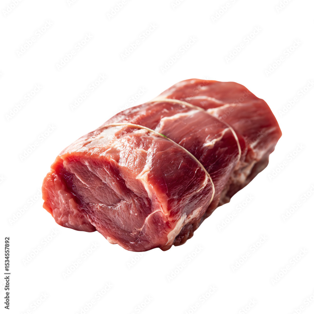 Fresh raw pork tenderloin bound with rope isolated die-cut Fresh raw pork tenderloin bound with rope isolated die-cut