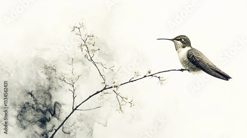 A hummingbird resting lightly on an invisible twig