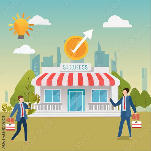 Success small business, entrepreneur growing retail store, marketing growth, business owner or sale and merchandise concept, businessman entrepreneur business owner on growing graph and char