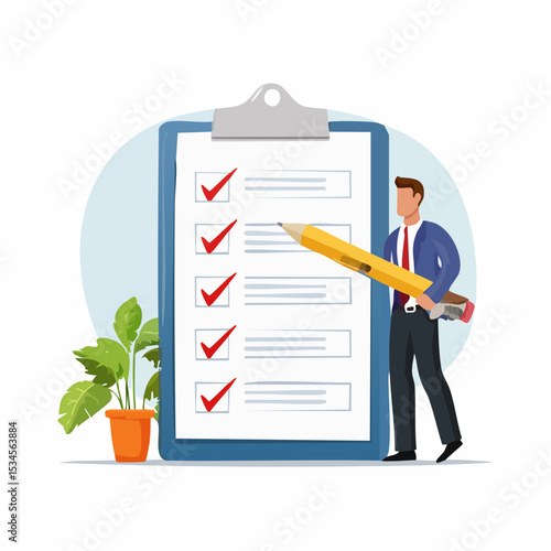Project tracking, finishing or development completion progress, project timeline or task workflow, productivity or efficiency concept, businessman project manager tick project checklist .