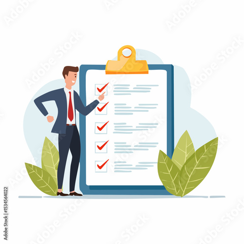Project tracking, finishing or development completion progress, project timeline or task workflow, productivity or efficiency concept, businessman project manager tick project checklist .