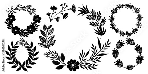 Black and white floral tattoo design with decorative plant elements and scroll pattern