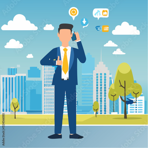 Telephone call expert to generate lead or sales, success telemarketing tell promotion to prospect or client concept, businessman sale representative agent talk in phone call with thumb up feedbac