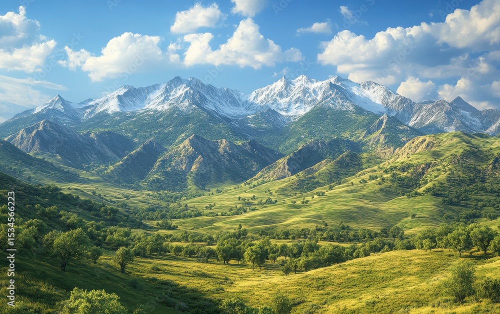 Fototapeta premium A detailed visualization of mountain landscapes untouched by development highlighting environmental importance.