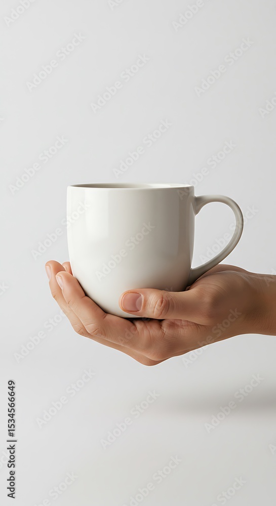 Obraz premium Portable mug mockup with clean white ceramic surface and white background for branding and coffee product presentation