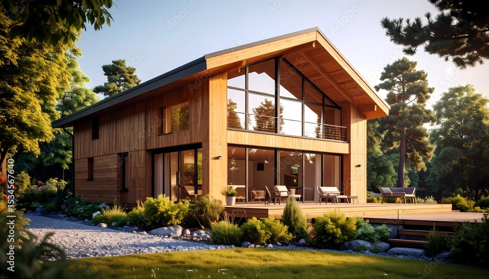 Fototapeta premium Eco Lodge Style Home in Nature Setting