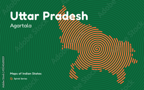 Spiral Pattern Map of Uttar Pradesh Featuring Capital Lucknow – Indian Region Series