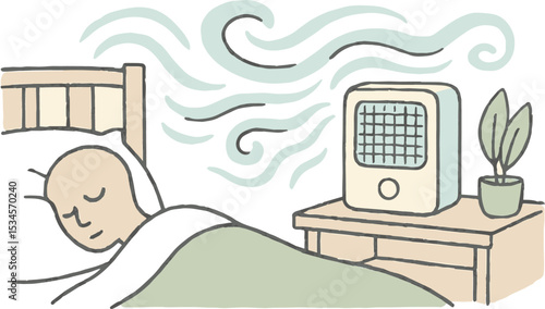 Color Hand-Drawn Desktop Air Purifier for Better Sleep Air Quality Vector