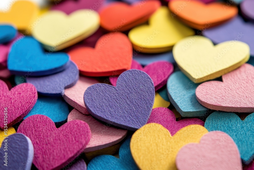 Obraz premium Festive Colorful Heart Confetti Spread Across a White Background for Romantic Celebrations