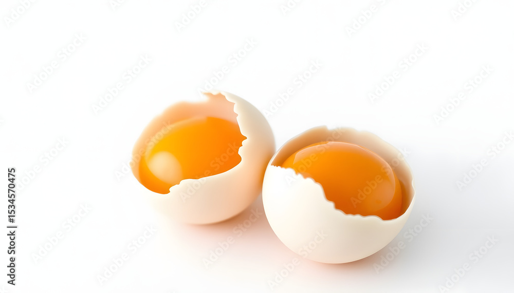Two fresh eggs placed alone on a pristine white background, pop-art. isolated with white highlights Two fresh eggs placed alone on a pristine white background, pop-art. isolated with white highlights