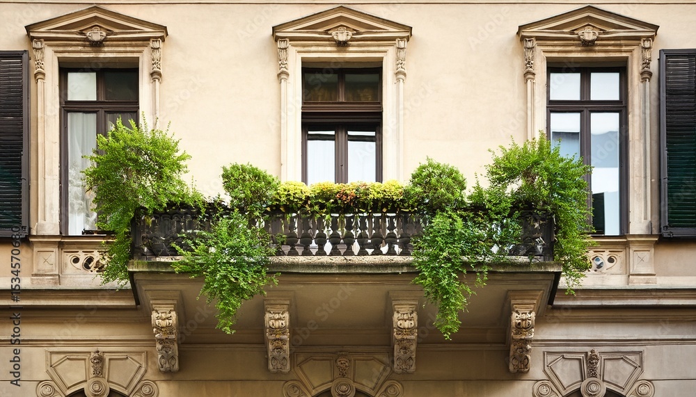 Obraz premium charming balcony with greenery on historic building