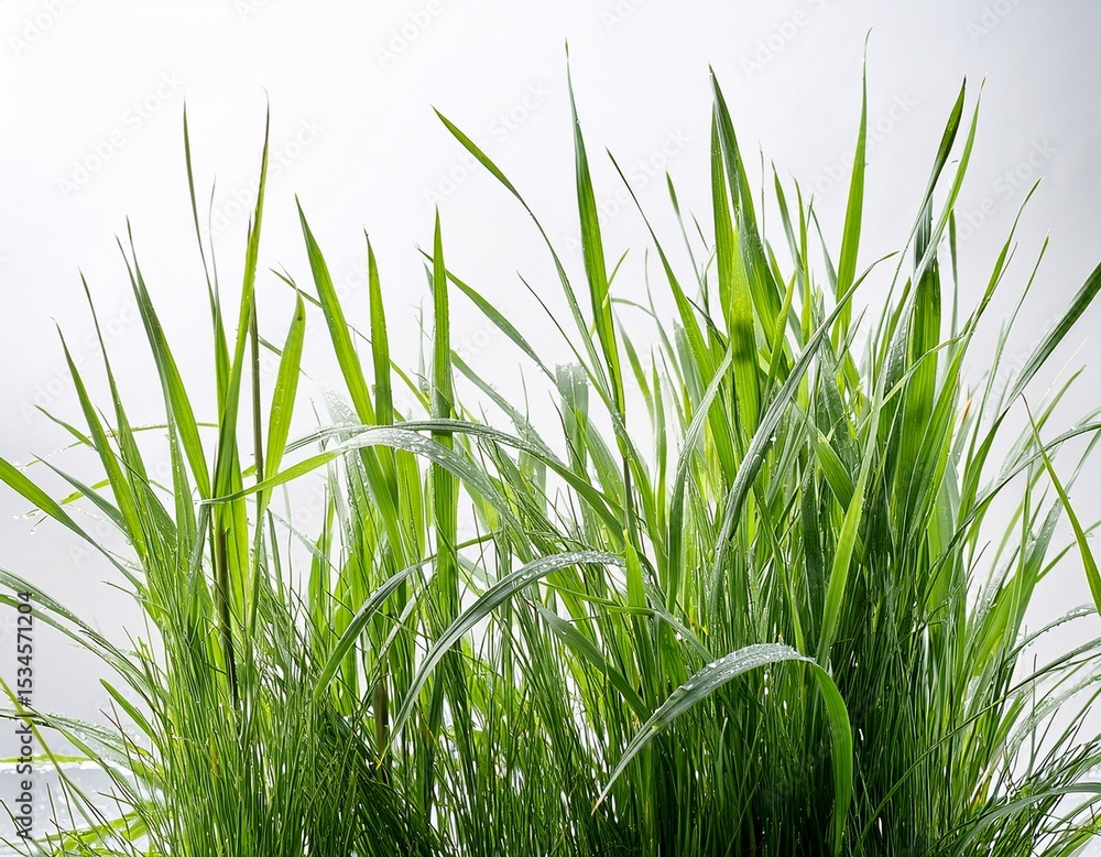 Fototapeta premium tall wet grass against a white
