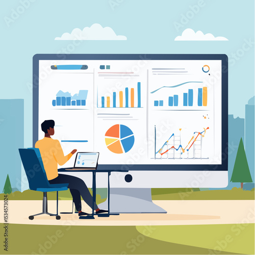 Financial report chart and graph diagram, economics or budget analysis, investment statistic dashboard, revenue or finance research concept, businessman analyze financial report on computer scree