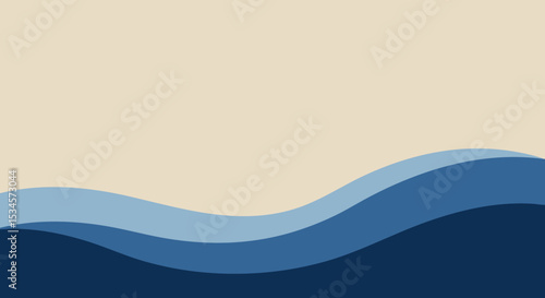 Abstract blue waves vector background with beige sky horizontal design 
