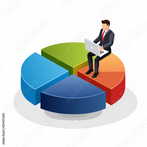Investment pie chart asset allocation for diversification, financial percentage distribution, budget or marketing analysis chart diagram concept, businessman working with computer laptop on pie char