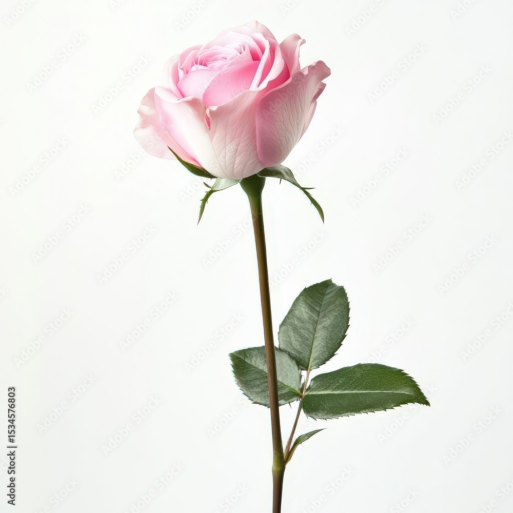 Obraz premium Pink rose in soft focus isolated on white background, high-resolution studio shot with natural colors, sharp details, and professional lighting, no shadows or reflections.