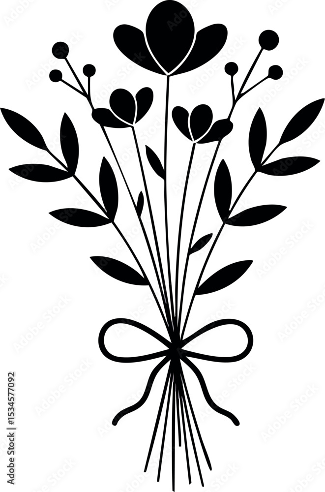 custom made wallpaper toronto digitalBouquet of heart shaped flowers tied with ribbon black silhouette vector illustration