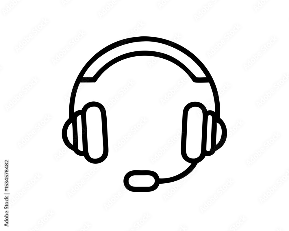 Headset with Microphone Silhouette Icon - Editable Vector for UI/UX, App, and Web Design, Isolated on White Headset with Microphone Silhouette Icon - Editable Vector for UI/UX, App, and Web Design, Isolated on White