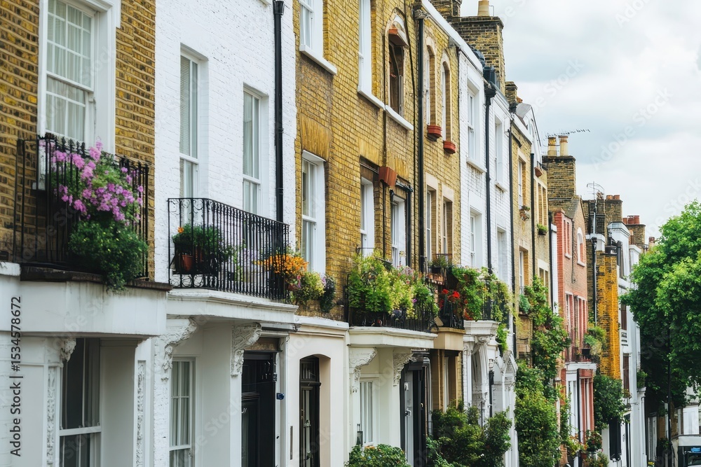 Fototapeta premium Urban Living: Stylish Flats Above Retail Spaces on a Vibrant London Street