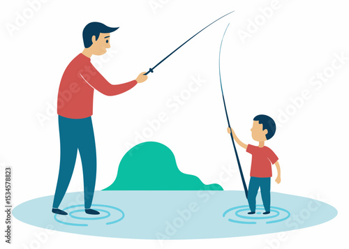 Father teaching son fishing, a bonding experience, for family blogs