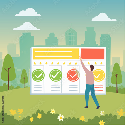Dissatisfaction, dislike or negative feedback, angry customer or dissatisfied employee, angry review, disappointment rating or complaint concept, man pushing rating bar to dissatisfaction leve