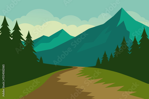 Majestic Mountain Vista A Serene Path Through Verdant Peaks
