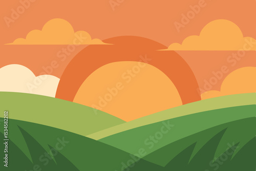 Serene Sunset Landscape Rolling Hills and Peaceful Sky