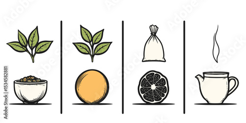 Silhouette icons depicting organic waste items in a 2D vector style for educational and informational use