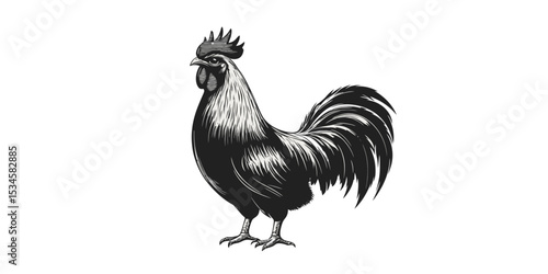 Solid black rooster silhouette icon in a minimalistic 2D vector design for various creative applications