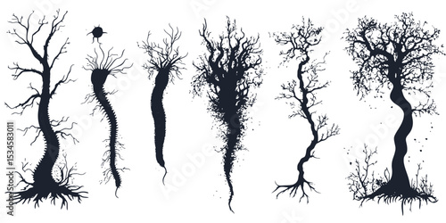 Set of decomposer shadow outlines representing compost organisms in a vector design for educational purposes