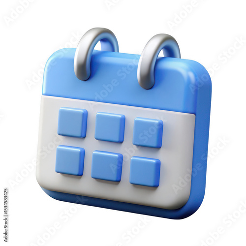 3d render blue calendar icon isolated on transparent background