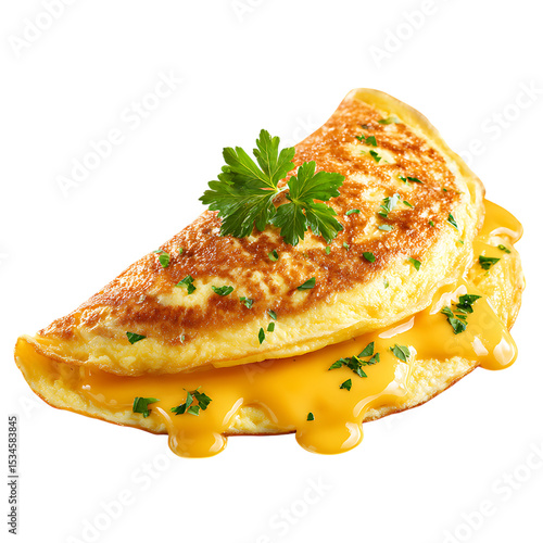 Golden Omelette with Melted Cheese and Parsley Garnish isolated on a transparent background cheese omelette