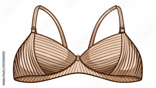 A beige ribbed halter neckline bra lies elegantly with thin strap support against a white background, perfect for clean fashion presentations, elegant mockups, or showcasing modern intimate wear desig