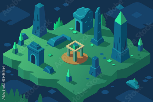 Enchanted Ruins Isometric Illustration of Mysterious Ancient Structures