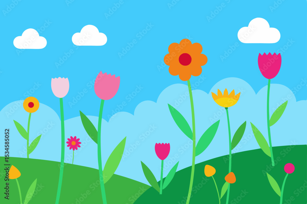 Vibrant Spring Meadow Colorful Flowers Blooming Under a Sunny Sky Vibrant Spring Meadow Colorful Flowers Blooming Under a Sunny Sky