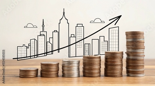 business graph with golden coins