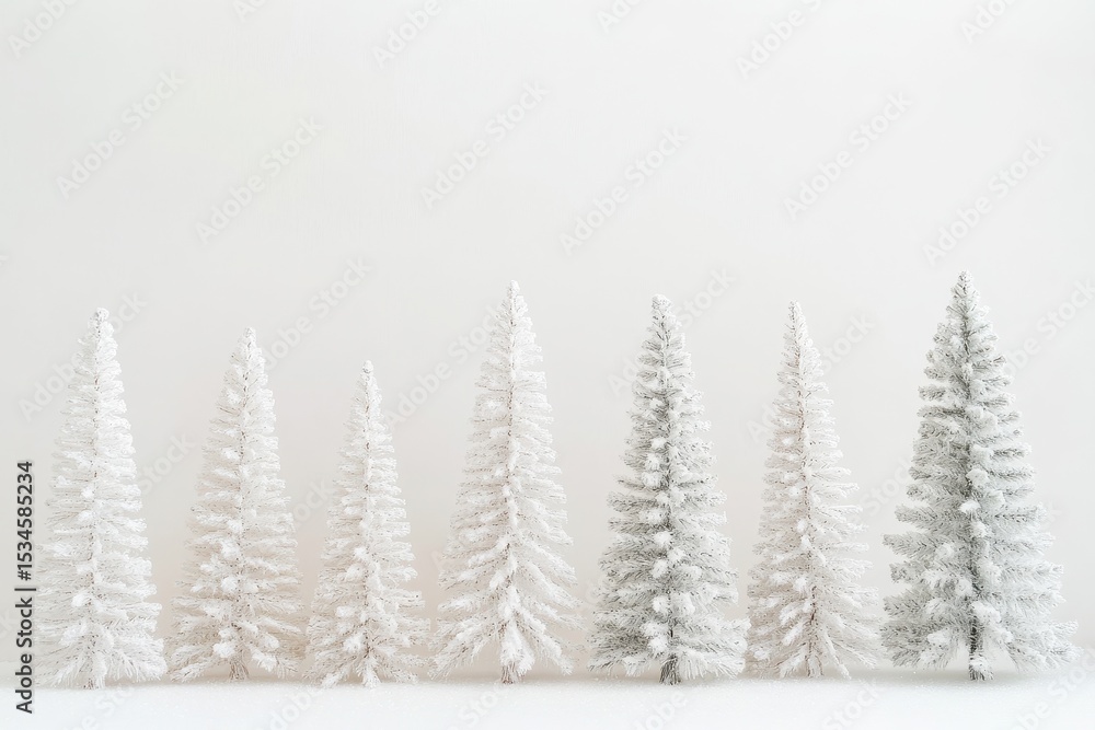 Obraz premium Festive Faux Christmas Trees on Display. Holiday Decor for Sale in a Bright White Market Background