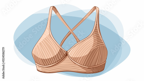 The ribbed beige halter neckline bra, with thin strap support, floats gracefully on a crisp white background—ideal for minimalistic vector mockups and contemporary fashion-focused digital illustration