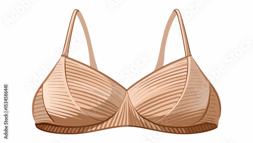 The ribbed beige halter neckline bra, with thin strap support, floats gracefully on a crisp white background—ideal for minimalistic vector mockups and contemporary fashion-focused digital illustration