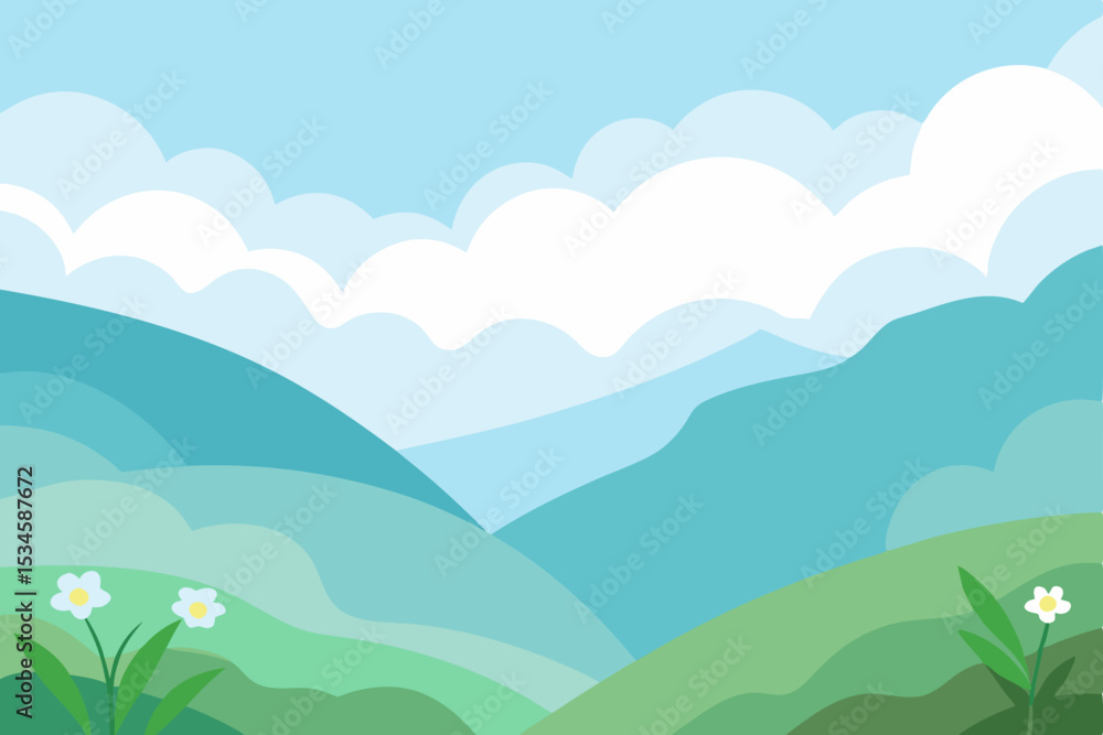 Fototapeta premium Serene Mountain Landscape Breathtaking View of Rolling Hills and Sky