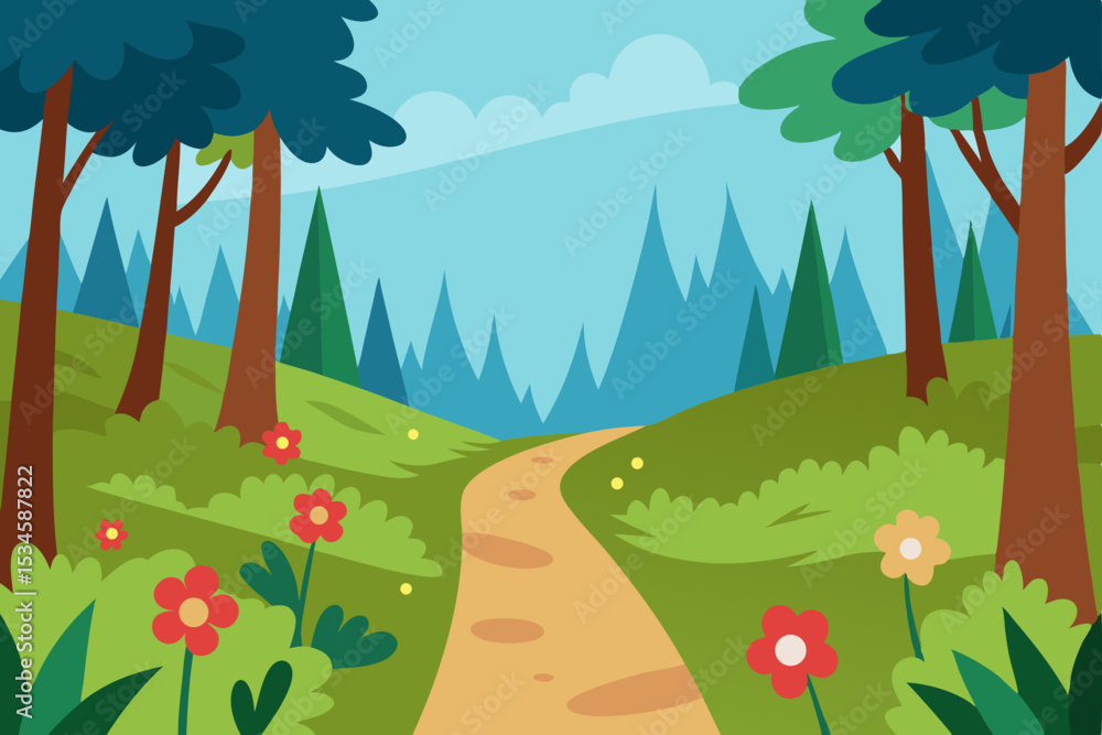 Obraz premium Serene Forest Path A Tranquil Nature Illustration