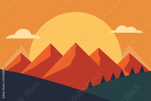Majestic Sunset Mountain Landscape A Serene Illustration of Nature's Beauty