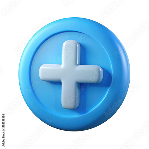3d rendered blue circle plus icon isolated on transparent background
