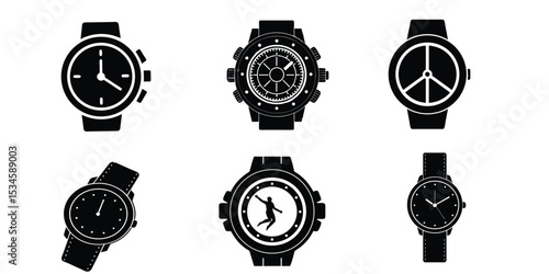 classic hand watch icon silhouette vector and white background