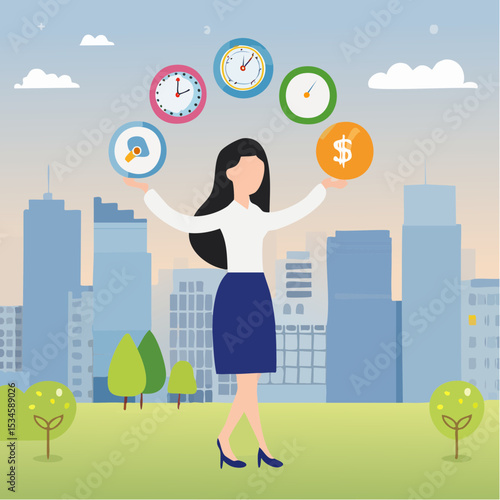 Productivity or work efficiency, employee performance or skill for work accomplishment, multitasking work or success talent concept, smart businesswoman on high performance handle multitask