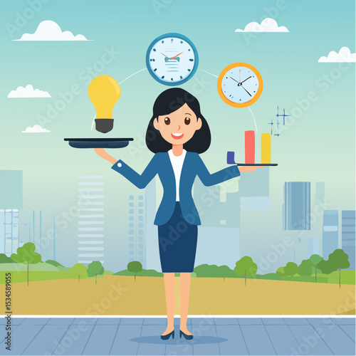 Productivity or work efficiency, employee performance or skill for work accomplishment, multitasking work or success talent concept, smart businesswoman on high performance handle multitask