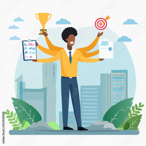 Productivity or work efficiency, employee performance or skill for work accomplishment, multitasking work or success talent concept, smart businesswoman on high performance handle multitask
