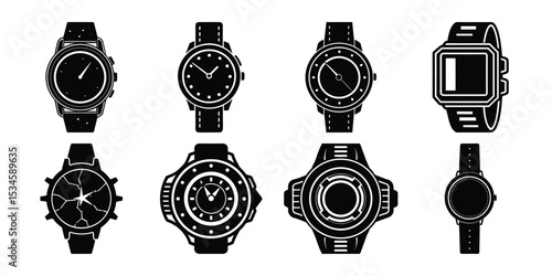 classic hand watch icon silhouette vector and white background